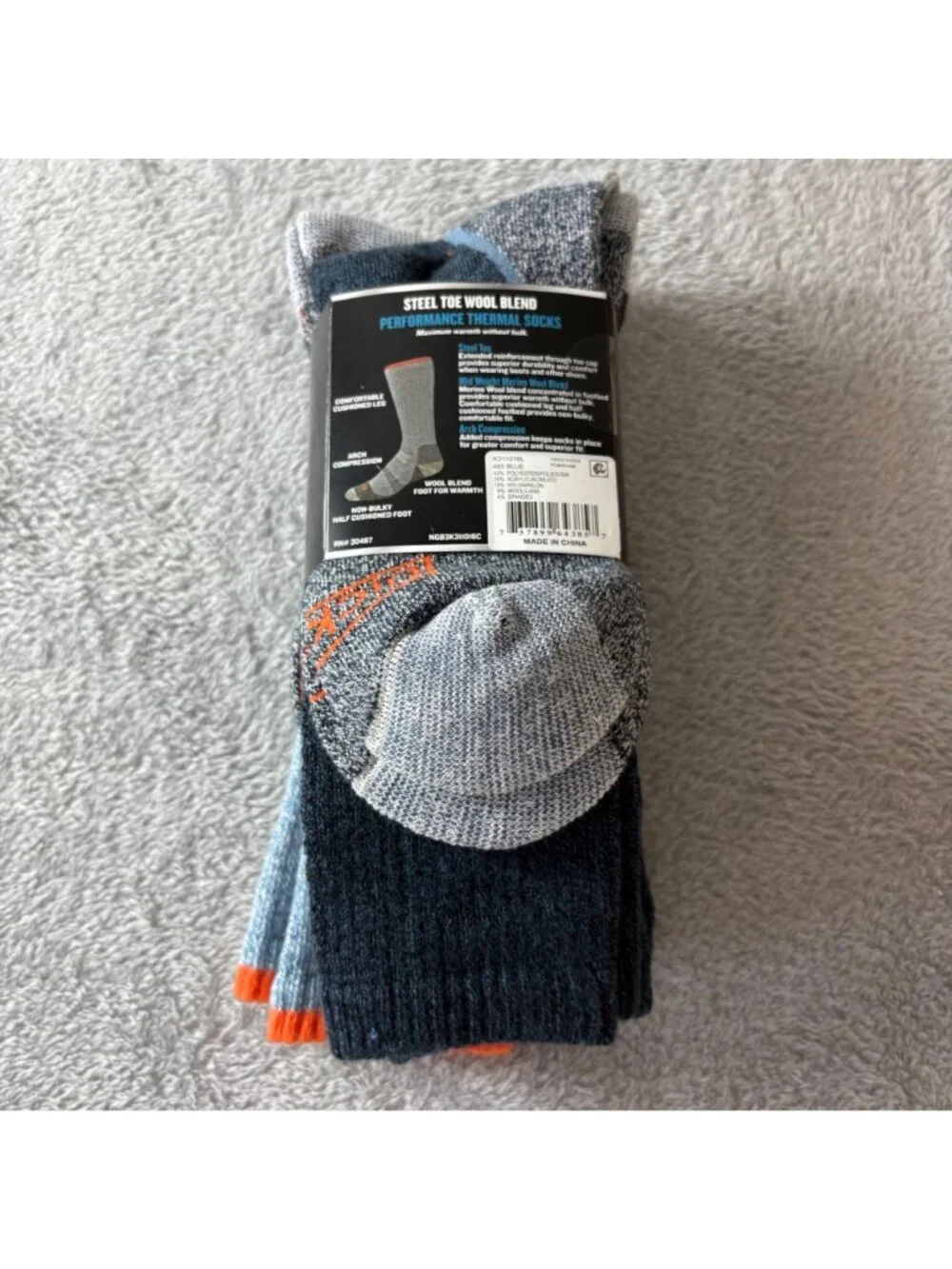 Dickies Steel Toe Crew Wool Blend Thermal Socks 3 Pairs Midweight 6-12 Blue New